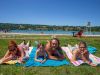 Family by the lake at the campsite beach, Lake Paladru — Détente et Clapotis